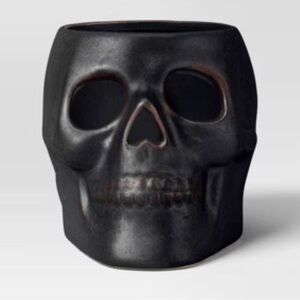 4.12"x6.12" Small Patina Pillar Ceramic Skull Candle Holder Black - Threshold™